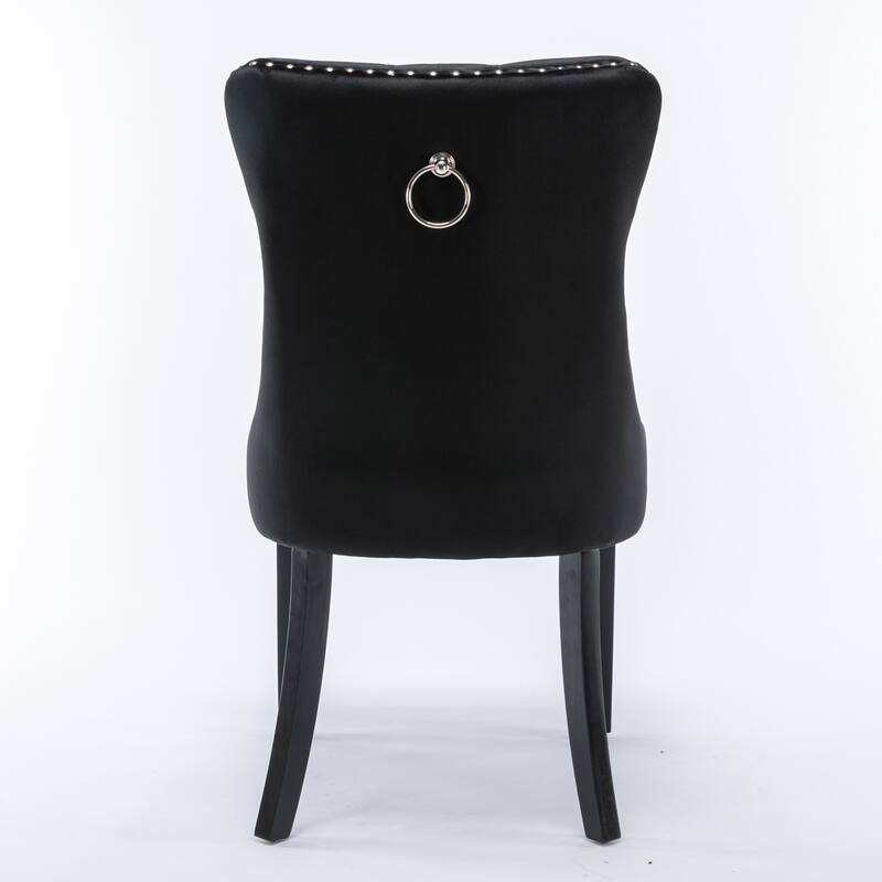 Set of 2 Velvet Upholstered Dining Chairs with Nailhead Trim and Wooden Legs