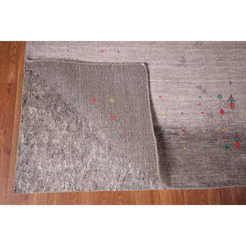 Gray & Brown Striped Gabbeh Oriental Area Rug Hand-Knotted Wool Carpet - 8'1"x 9'8"