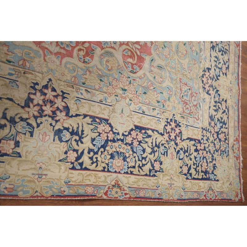 Hand Knotted Oriental 100% Wool Carpet Traditional Floral Pink Kerman Area Rug - 14' 0'' X 9' 11''