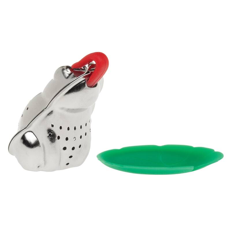 HIC Kitchen Tea Infuser with Drip Tray, Frog and Lily Pad, Set of 2