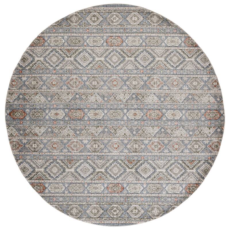 SAFAVIEH Grove Vibe Boho Tribal Rug - 6'7" Round - Blue/Ivory
