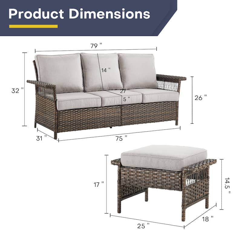 Gymojoy 7 Pieces Sectional Conversation Set - Brown