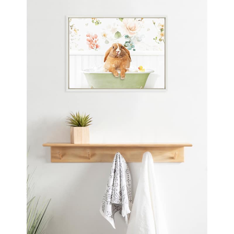 Kate and Laurel Sylvie Pudgy Bunny Bath Framed Canvas by Amy Peterson