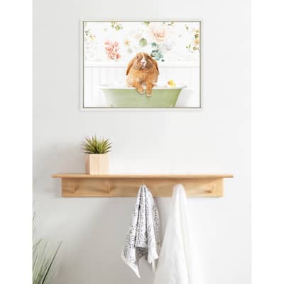 Kate and Laurel Sylvie Pudgy Bunny Bath Framed Canvas by Amy Peterson