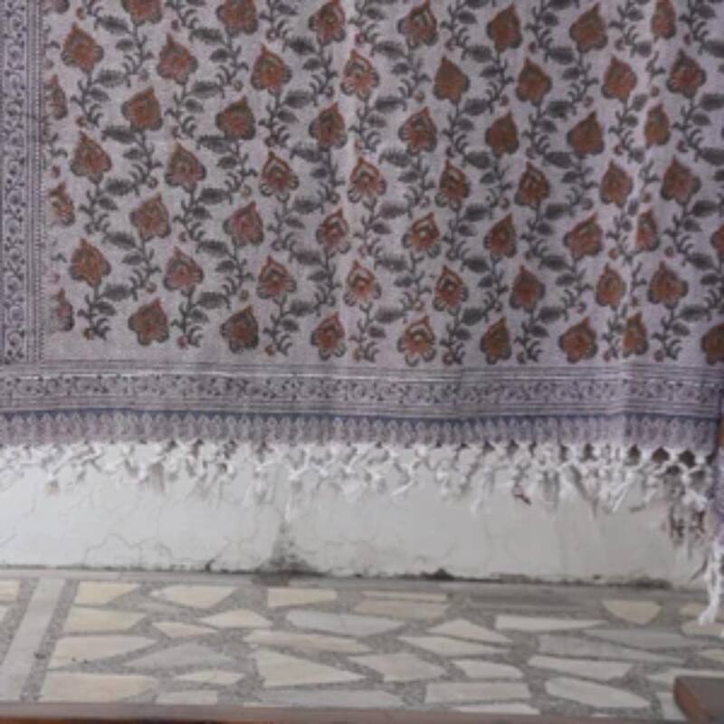 Fabdivine Floral Madhubala Handwoven Cotton Blanket - Traditional Hand Block Print Throw with Artisan Tassels, 90"x54"