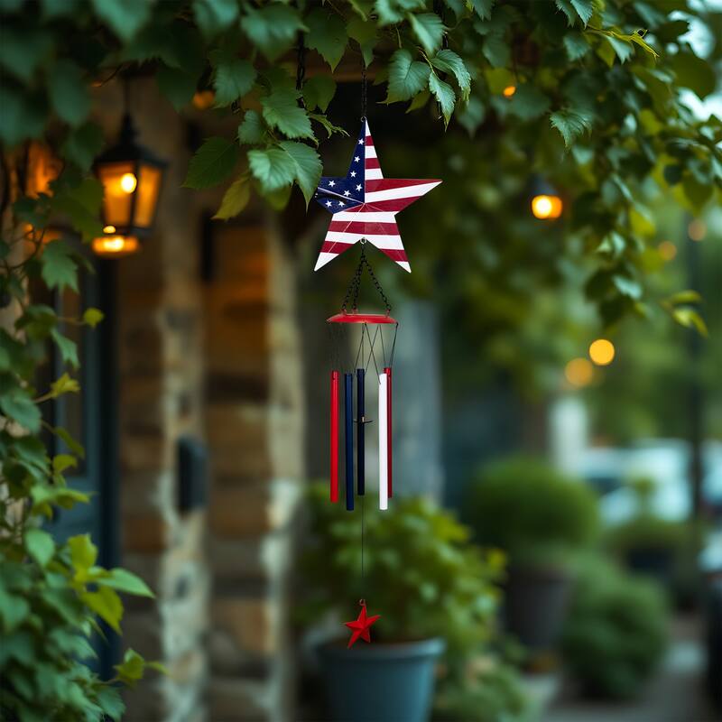 Stars and Stripes Patriotic Outdoor Garden Windchime - 36" - Multi