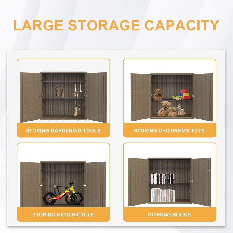 2.85 ft. W x 1.25 ft. D White Resin HDPE Plastic Shed Outdoor Storage Shed Tool Storage Shed