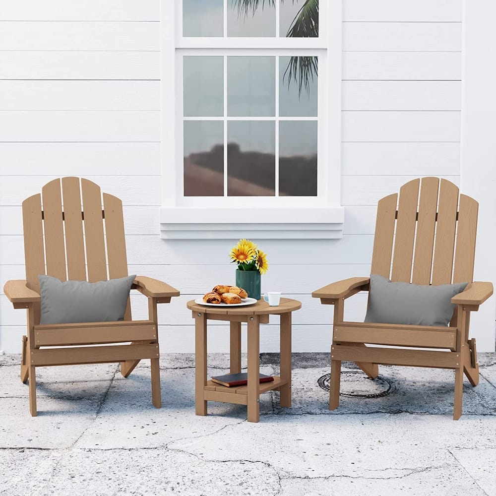 WINSOON 3-Piece All Weather HIPS Outdoor Folding Adirondack Chairs and Table Set