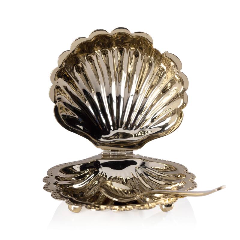 Cap Ferrat Fan Shell Lidded Bowl w/ Spoon