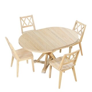 Mid-Century 5-Piece Extendable Round Dining Table Set with 15.7 ...