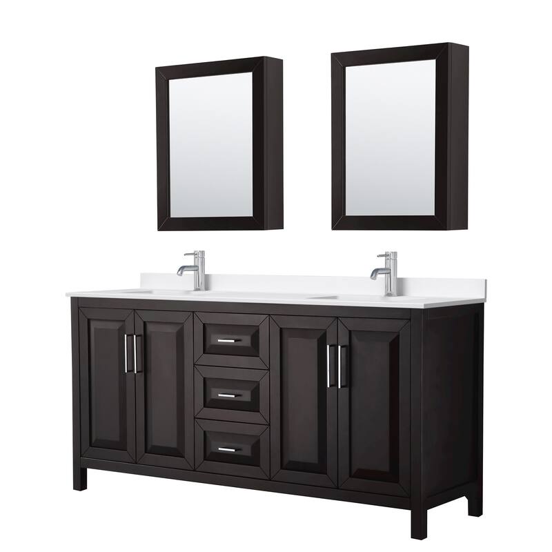 Wyndham Collection WCV252572D-QTZ-UNSMED Daria 72" Free Standing - Dark Espresso / White Quartz Top / Polished Chrome