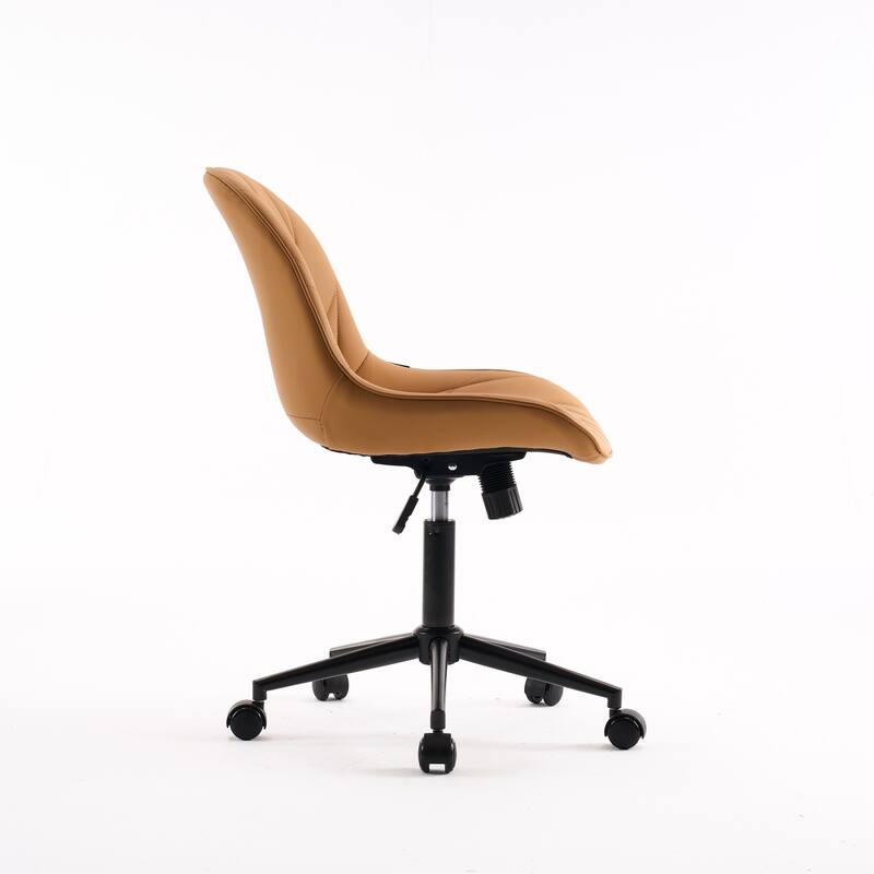 Armless Swivel Office Chair, Faux Leather Task Chairs with Wheels