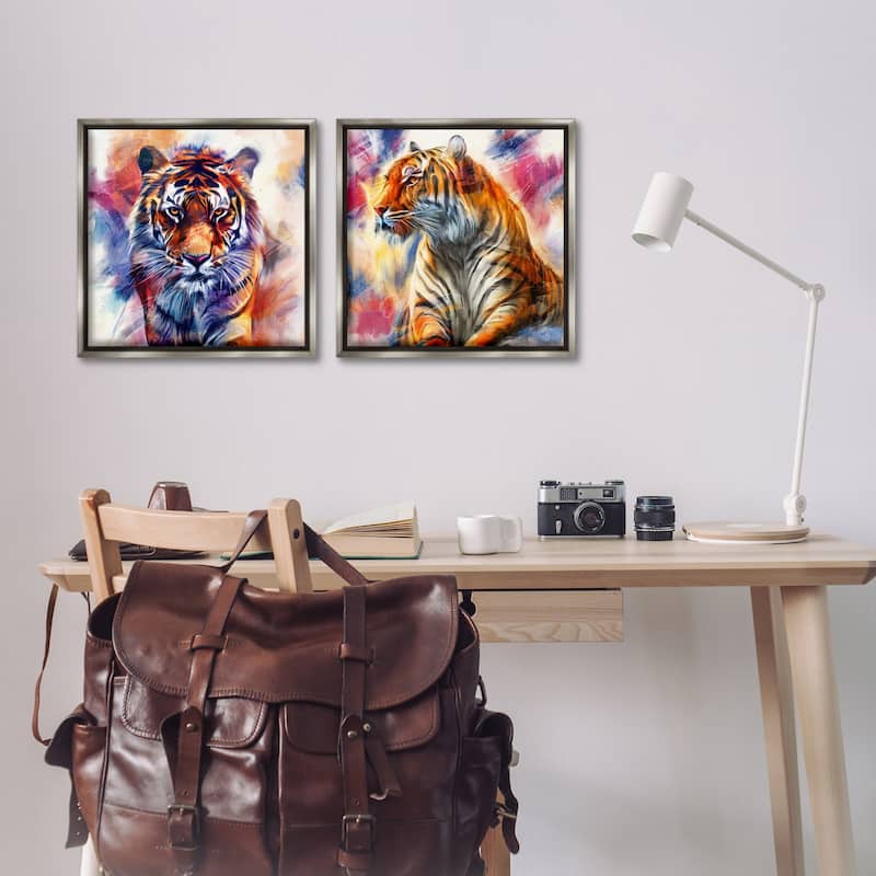 Stupell In The Wild Fierce Tiger Framed Floater Canvas Wall Art Design By Kim Allen (Set of 2)
