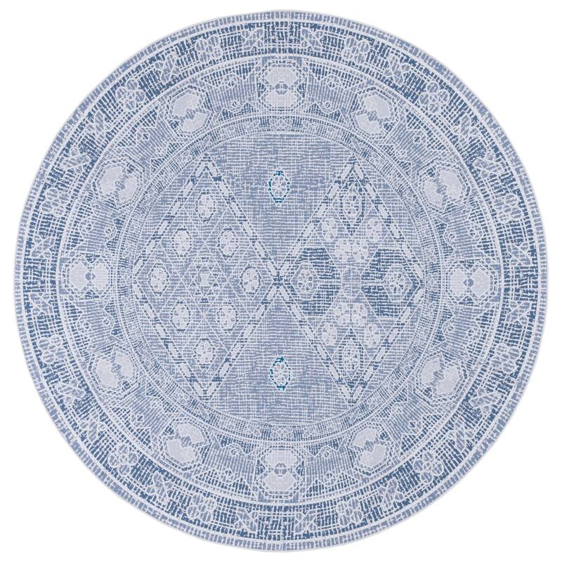 SAFAVIEH Tucson Machine Washable Slip Resistant Lotta Traditional Rug - 6' Round - Grey/Ivory