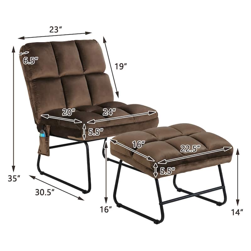Gymax Massage Chair Velvet Accent Sofa Chair w/ Ottoman & Remote - See Details