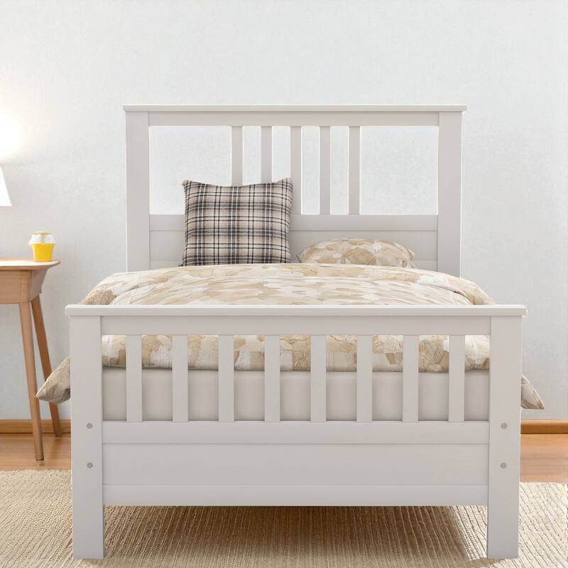 Twin/Full Size Wood Platform Bed with Headboard, Footboard, Solid Slat Support and Pine Frame