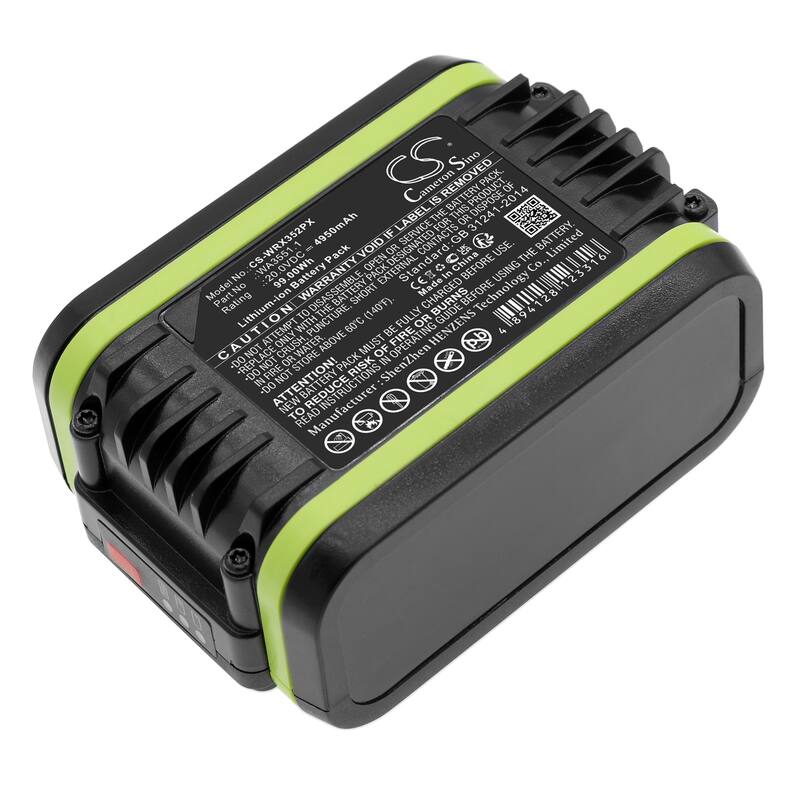 Battery for Worx RD2871 WA3551 WA3551.1 WA3572 Rockwell RK1806K2 WG163 4950mAh - Black