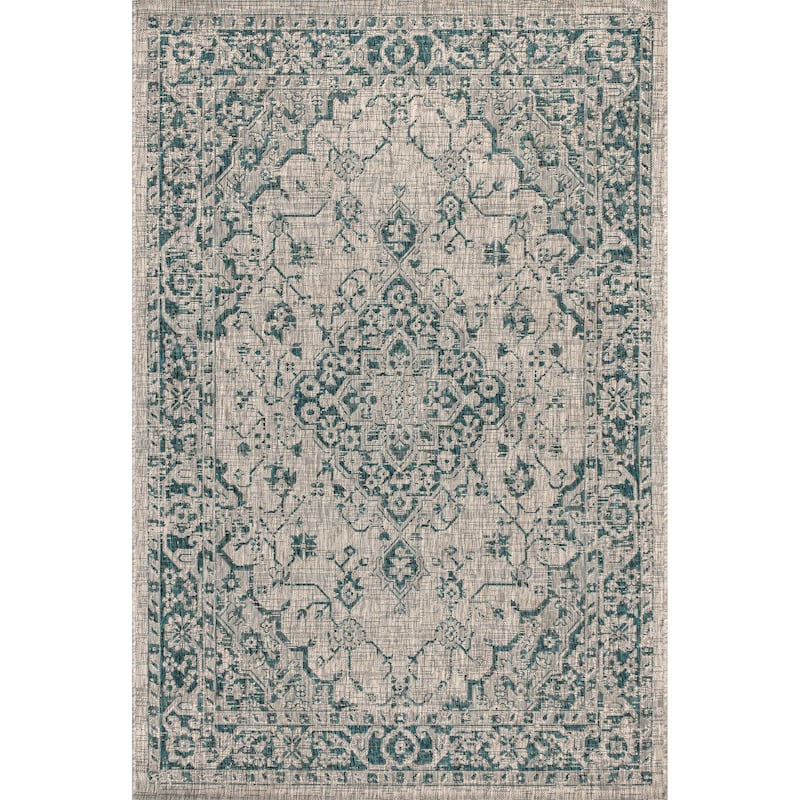 JONATHAN Y Palazzo Boho Medallion Textured Weave Indoor/Outdoor Area Rug - 8 X 10 - Gray/Teal
