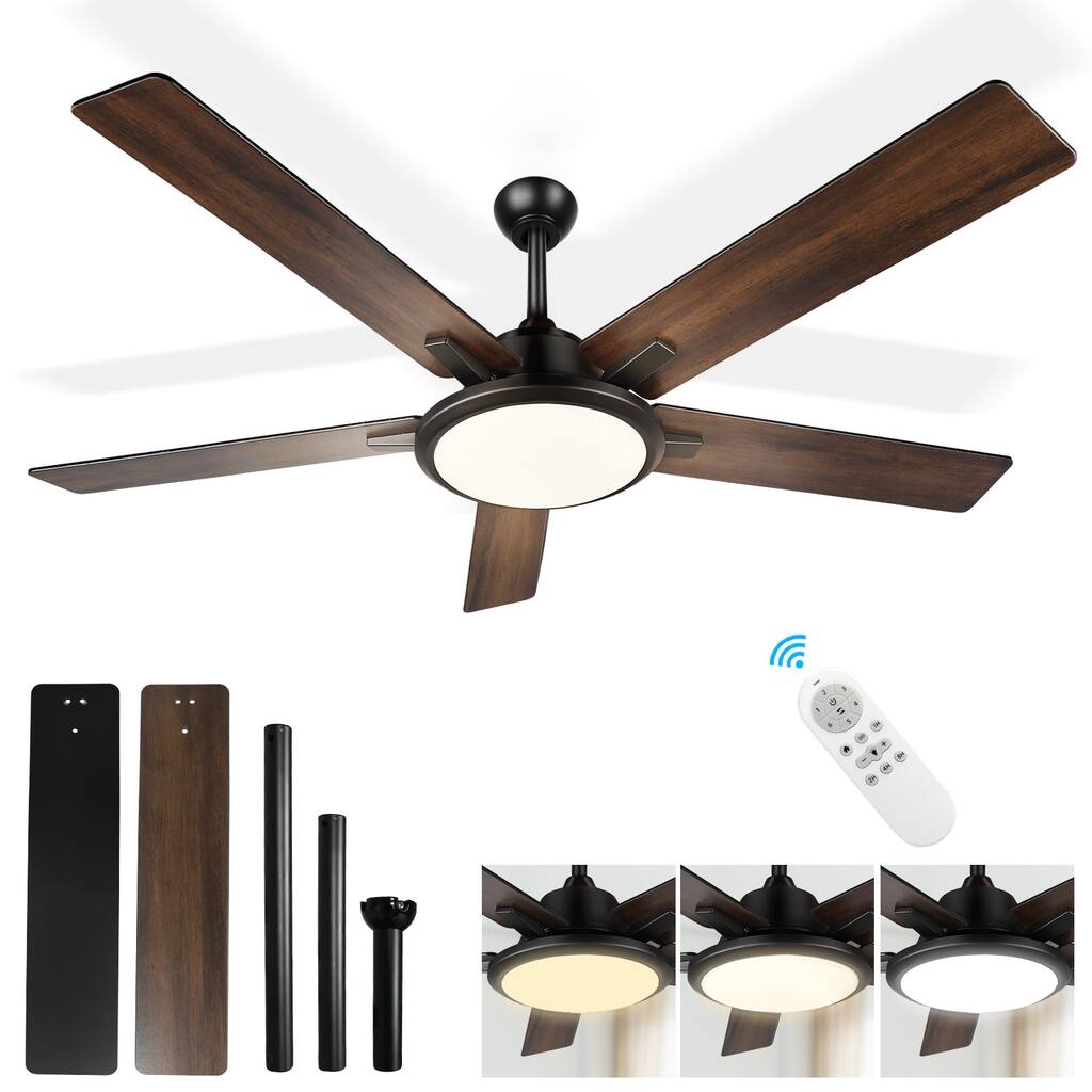 52" Modern Ceiling Fans with Lights and Remote, LED Dimmable