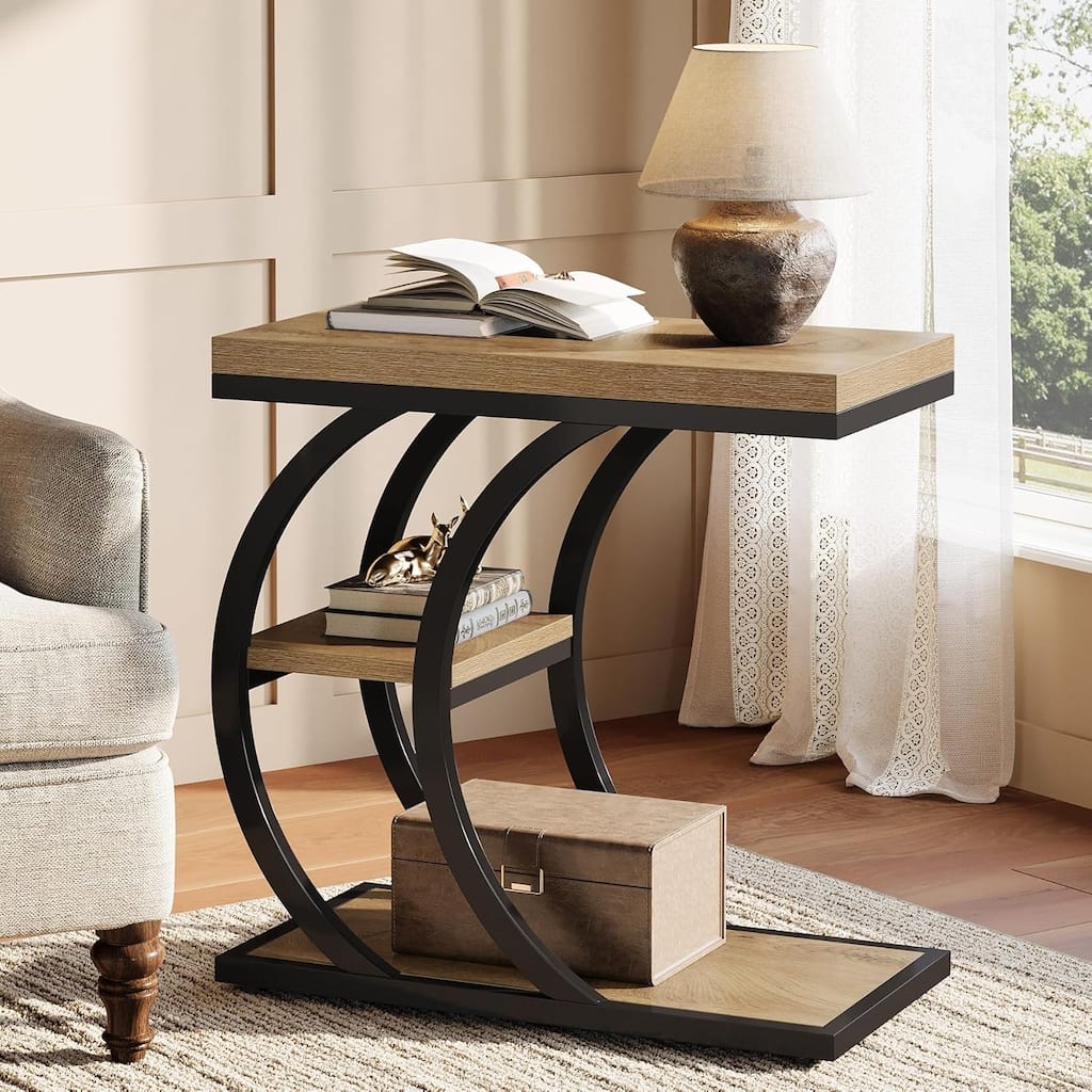 3-Tier Narrow Wood End Table for Living Room