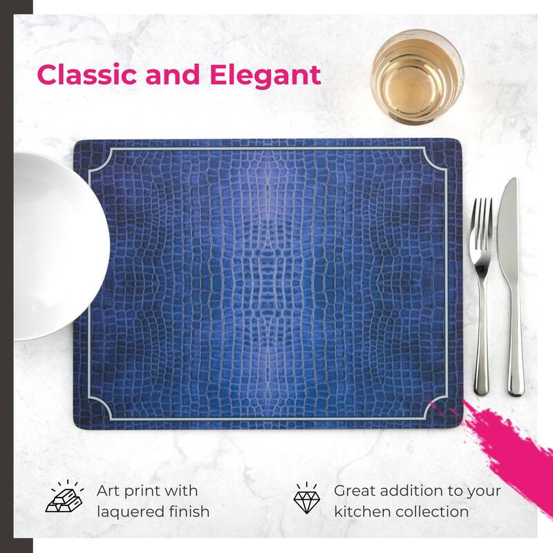 Pimpernel Set of 4 Blue Croc Leather Placemats - 15.7 x 11.7 Inch