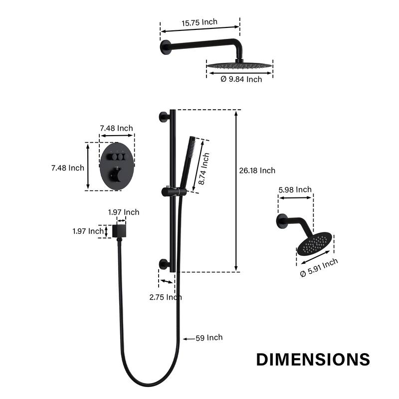 Ceiling/Wall Mount Multifunction Dual Shower System 10 in. 3-Function Round Shower Head With Hand Shower