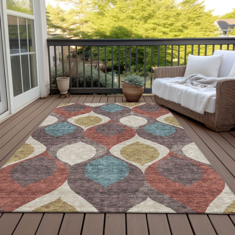 Machine Washable Indoor/ Outdoor Chantille Contemporary Geo Rug - Brown - 9' x 12'