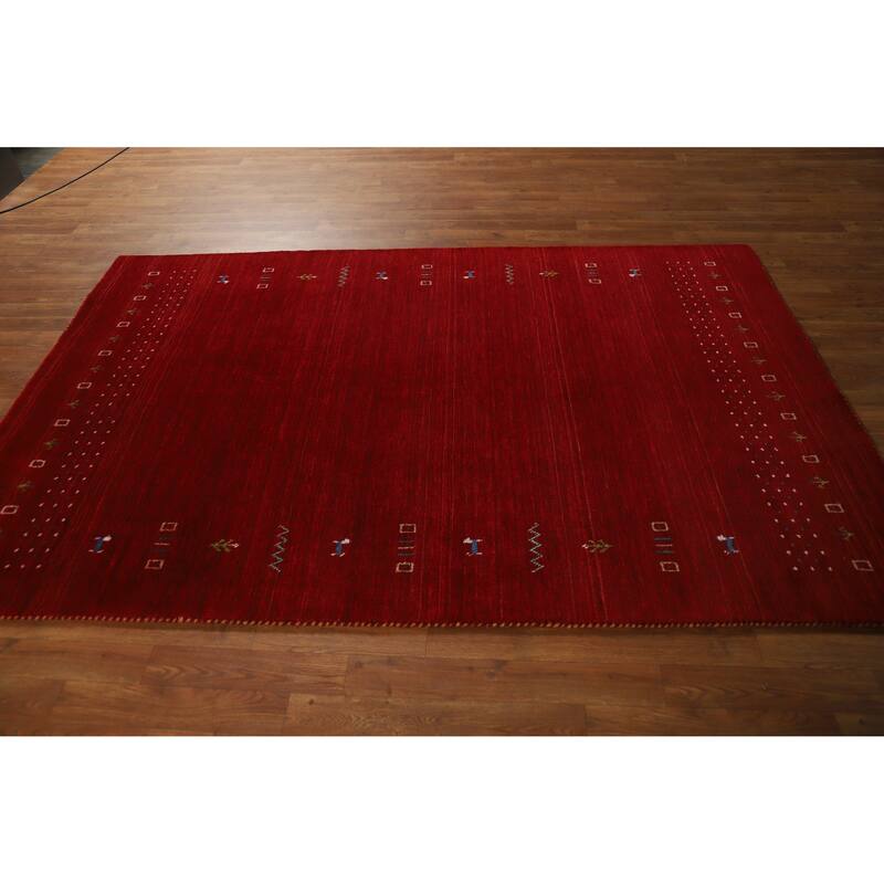 Hand Knotted Oriental 100% Wool Carpet Tribal Animal Pictorial Red Gabbeh Area Rug - 7' 6'' X 5' 0''