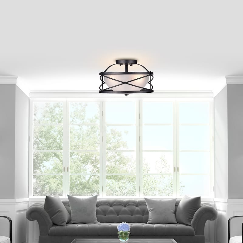 Blanca Antique Black Opal Glass Shade Semi-Flush Mount Chandelier - Antique Black