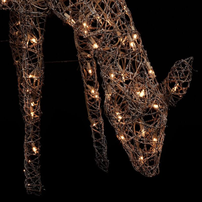 Alpine Corporation Outdoor Rattan Grazing Christmas Reindeer Lawn Decoration with White Halogen Lights