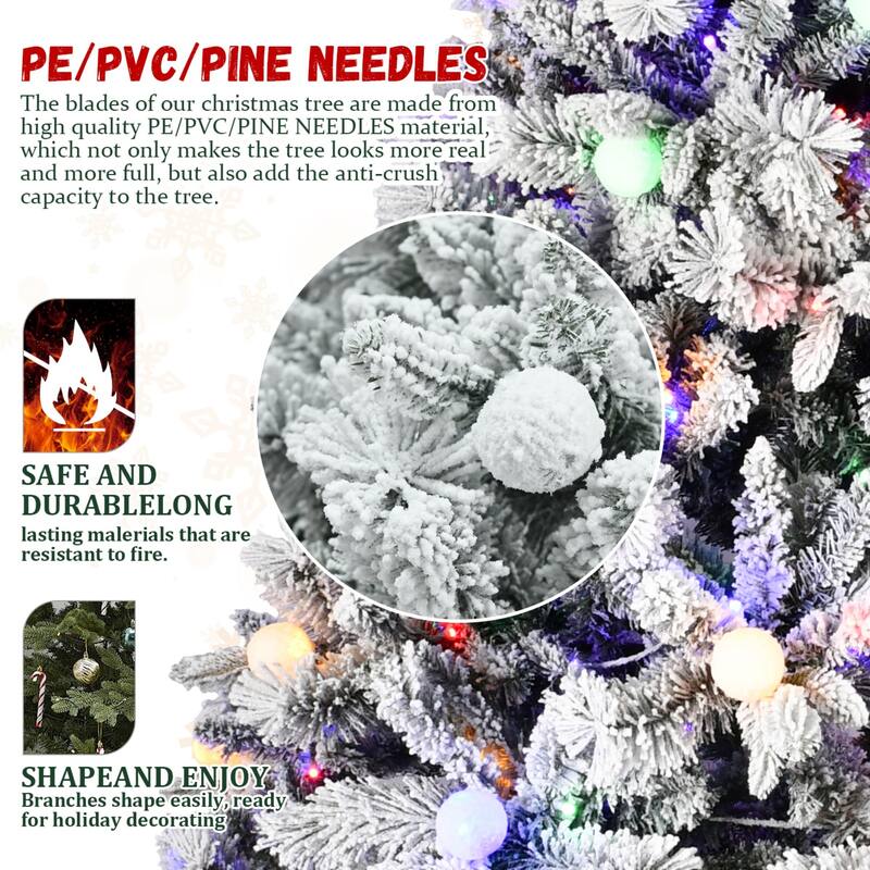PE and PVC Floceked Christmas Tree with Lights - N/A