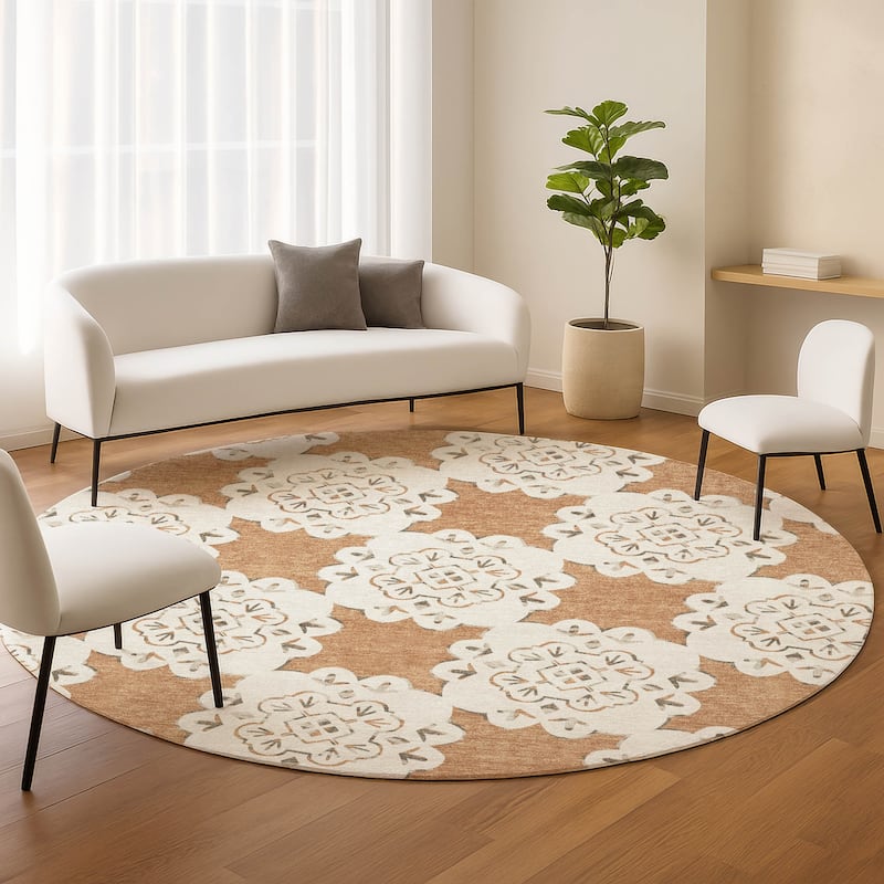 Machine Washable Indoor/ Outdoor Global Motif Chantille Rug