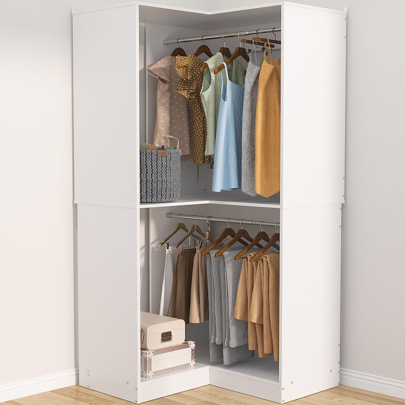 Vryon Corner Closet Organizer, Space-saving Closet System with Hanging Rods for Walk-in Closet