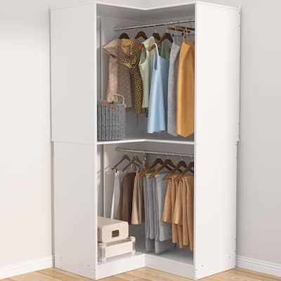 Rackcog Corner Closet Organizer, Space-saving Closet System with Hanging Rods for Walk-in Closet