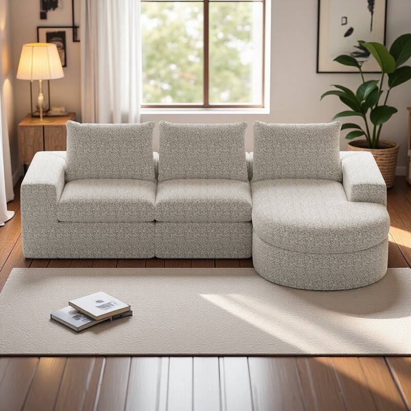 99" Chenille L-Shaped Sectional Sofa with Chaise Lounge and Deep Seats, No Assembly Required - Beige