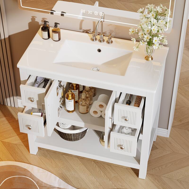 23.5 Inch Single Bathroom Vanity With Ceramic Top, Sink Included