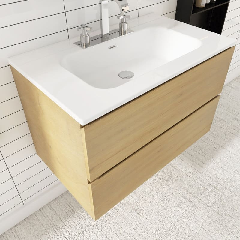 30 inches Wall-mounted Bathroom Vanity Set with White Ceramic Integrated Sink