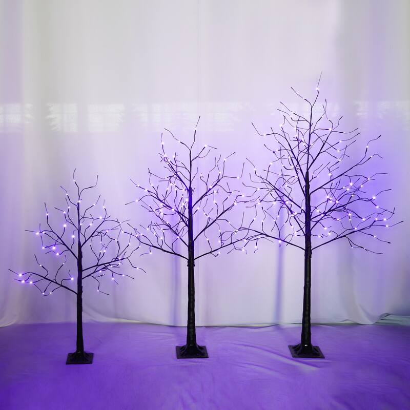 4FT & 5FT & 6FT Birch Christmas Tree Set, LED Lighted, Pack of 3