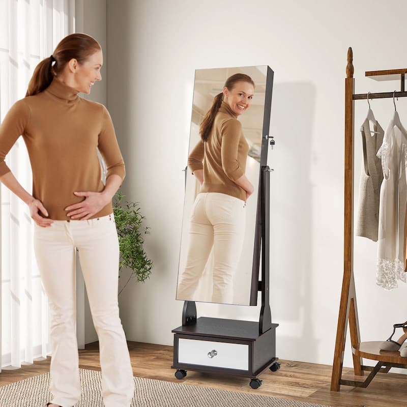 Costway Jewelry Cabinet Armoire Full-Length Mirror Lockable with - See Details