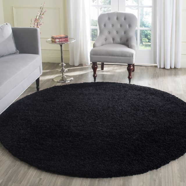 SAFAVIEH Laguna Shag Verdiana Solid Color 2-inch Thick Shag Rug - 5'3" Round - Black