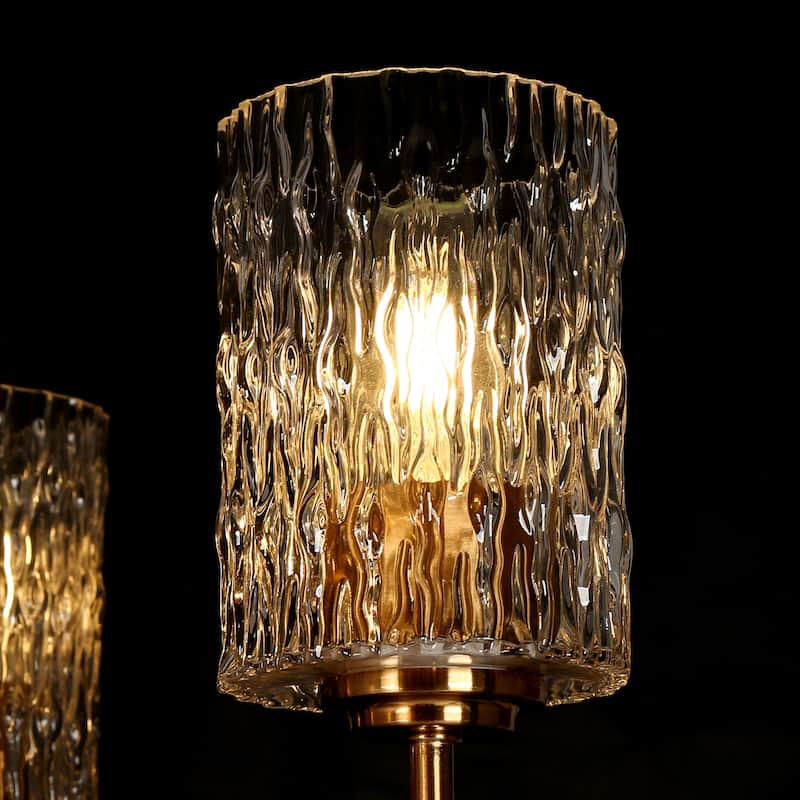 Laxow Modern Gold 6-Light Wheel Chandelier Textured Glass Lights for Dining Living Room - 33.5"Dx20.5“H