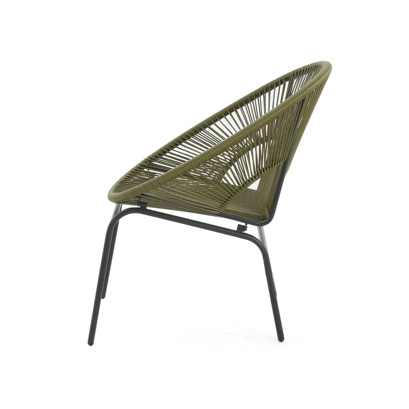 Roomfitters Nusa Outdoor Woven Wicker Patio Chair with Iron Legs, Modern Round Basket Seat, Set of 2 - Set of 2