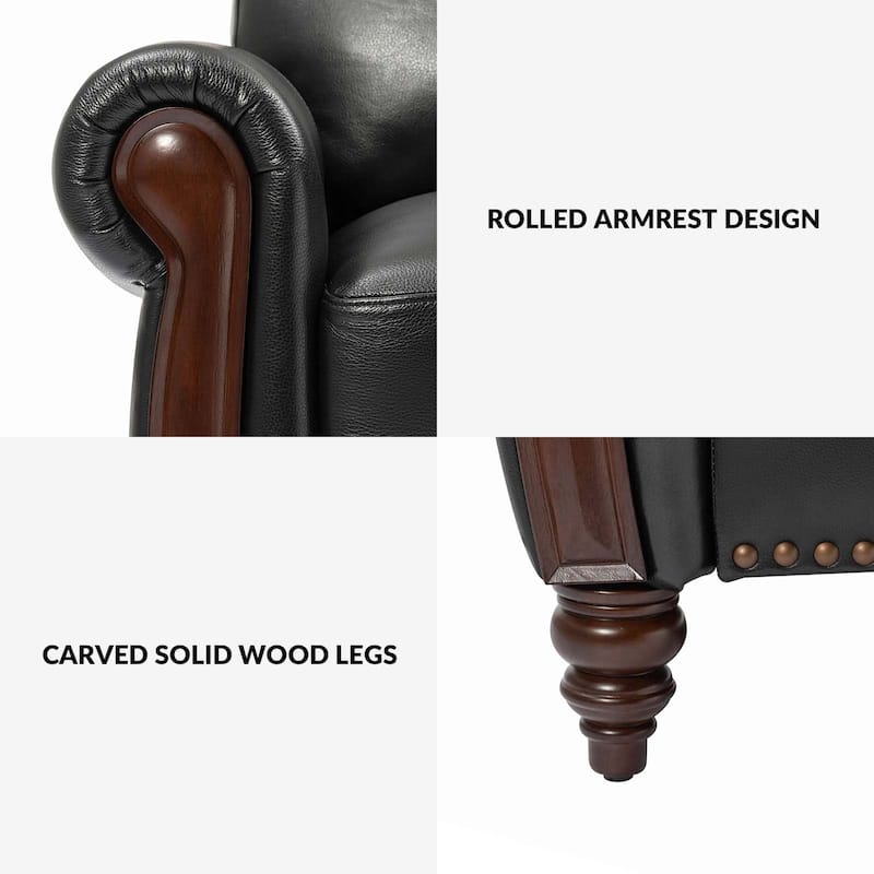 Eduard 84" Traditional Genuine Leather Sofa with Carved Wood Legs by HULALA HOME
