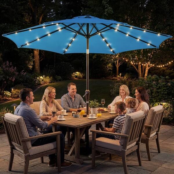 lighted patio table umbrella Kingdura 15ft Large with Solar Lights, Double-Sided Rectangle Outdoor Umbrella with Base Included, 12 Reinforced Ribs, 48 Led Lights, Crank Lift for Market Pool Deck Backyard Enjoy effortless opening and closing with the user Walmart's Bestselling $179 Patio Umbrella