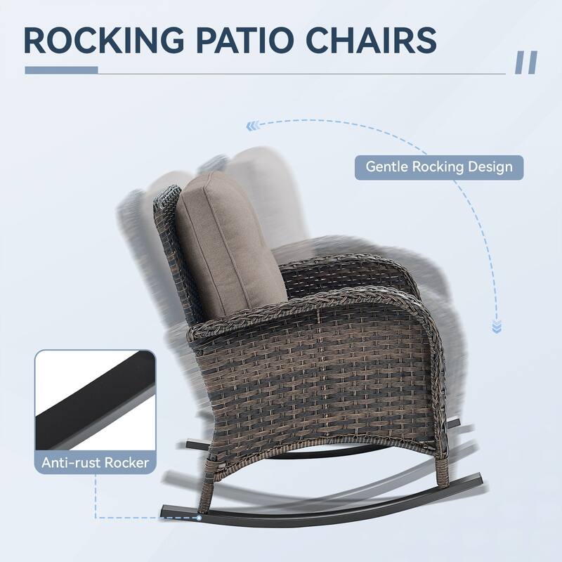 Gymojoy L-Shaped Outdoor Sectional Sofa Set with Rocking Chairs & Side Table