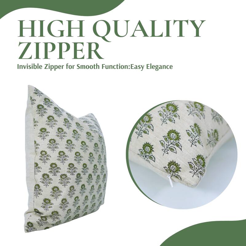 Fabdivine Rectangle 14x36 Inch Fall Home Floral Accent Green Pillow Cover for Throw Decorative Cushioncase, Bagru Buti