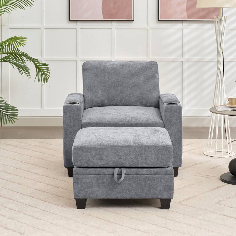 Chenille Storage Single Sofa with a Removable Ottoman