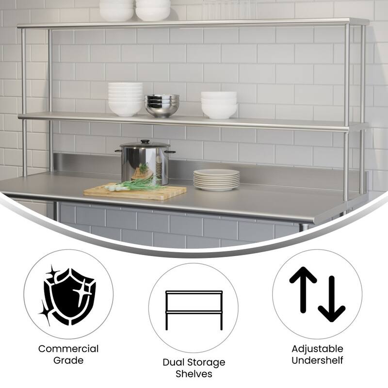 Commercial Grade NSF Certified Stainless Steel Metal Kitchen Double Overshelf