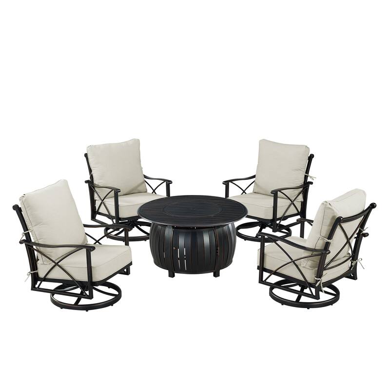 Black Aluminum Fire Table Set with Four Club Chairs