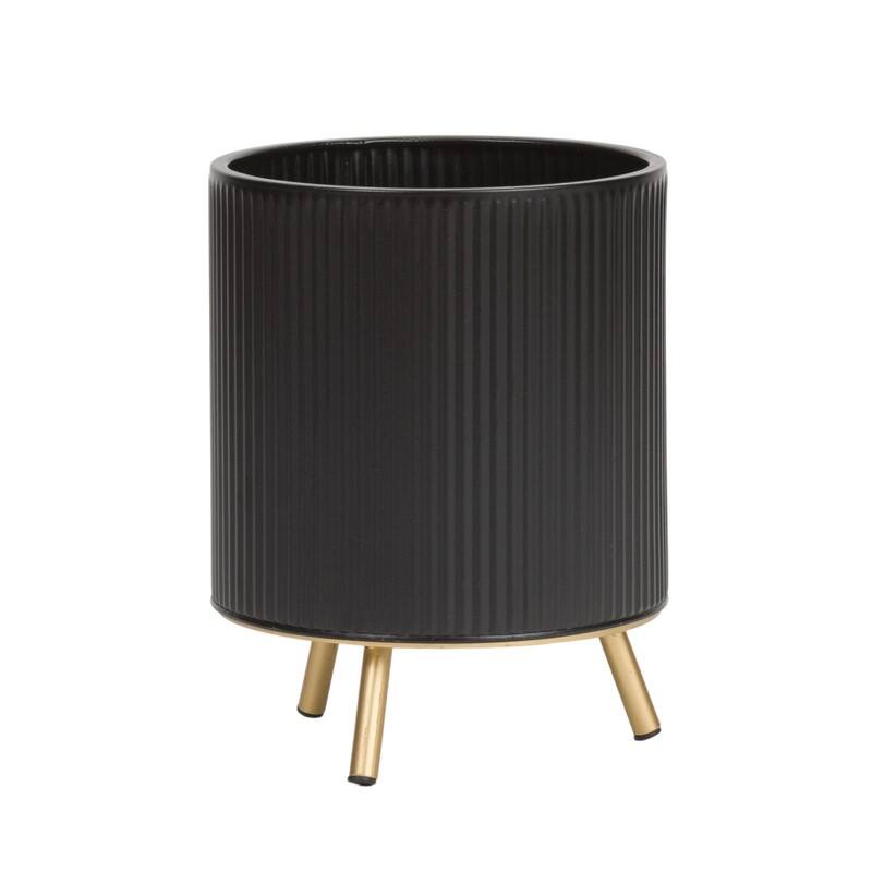 Everett Black Mid-Century Modern Indoor Metal Pot Planter with 3-Leg Metal Base
